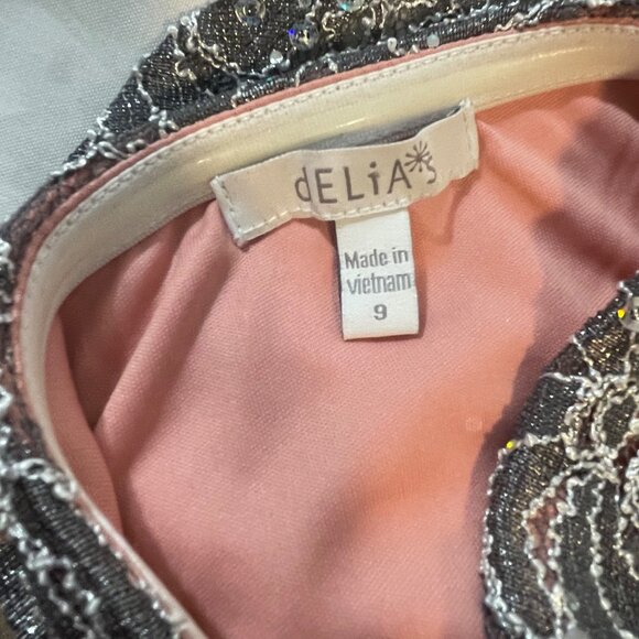 Delia Strapless Lace Dress Pink Satin Bow & Asymmetrical Silver Blush Colors Wom - Picture 11 of 11